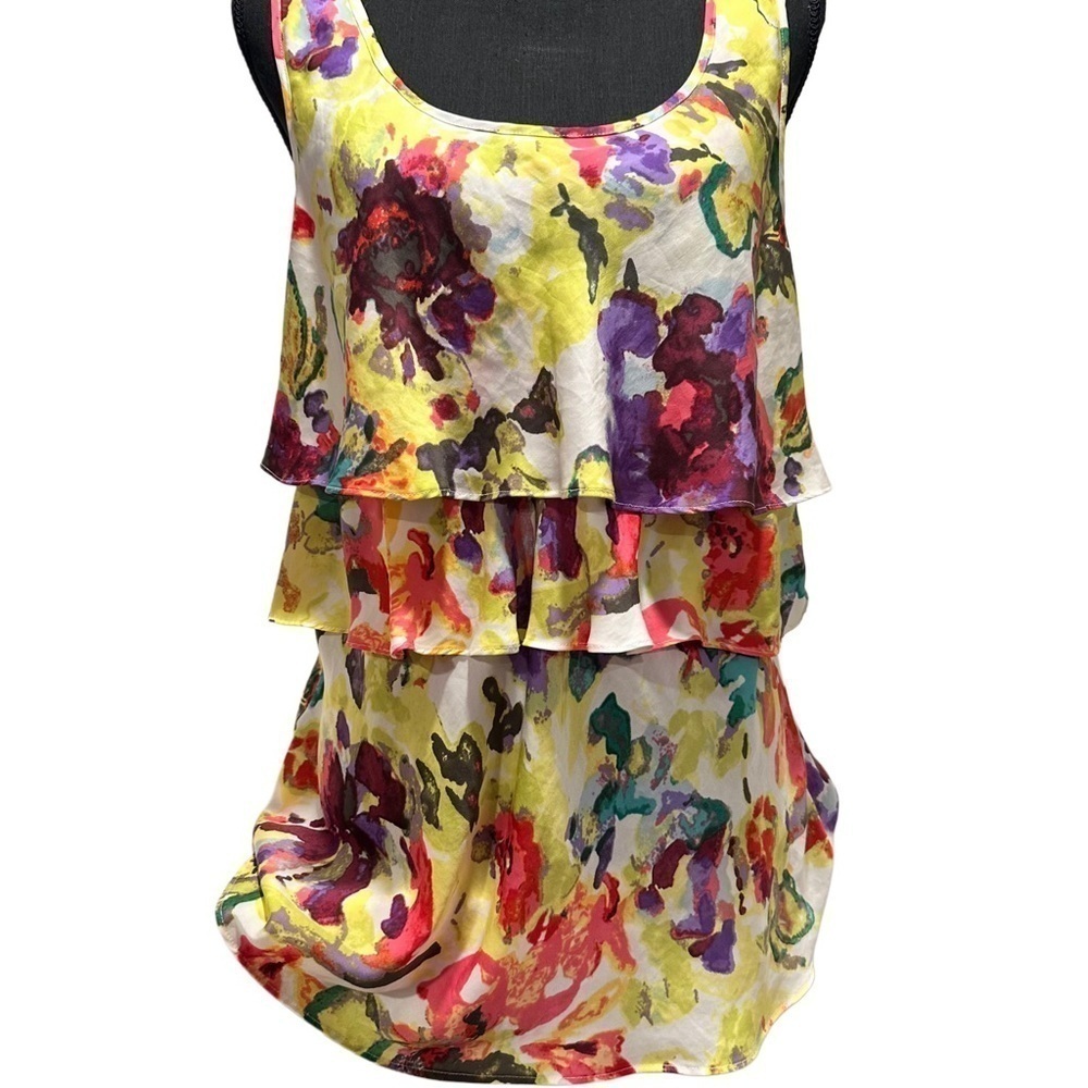 Daisy Fuentes Sleeveless Layered Floral Blouse Soft Vibrant No Sheer Large - Picture 3 of 16